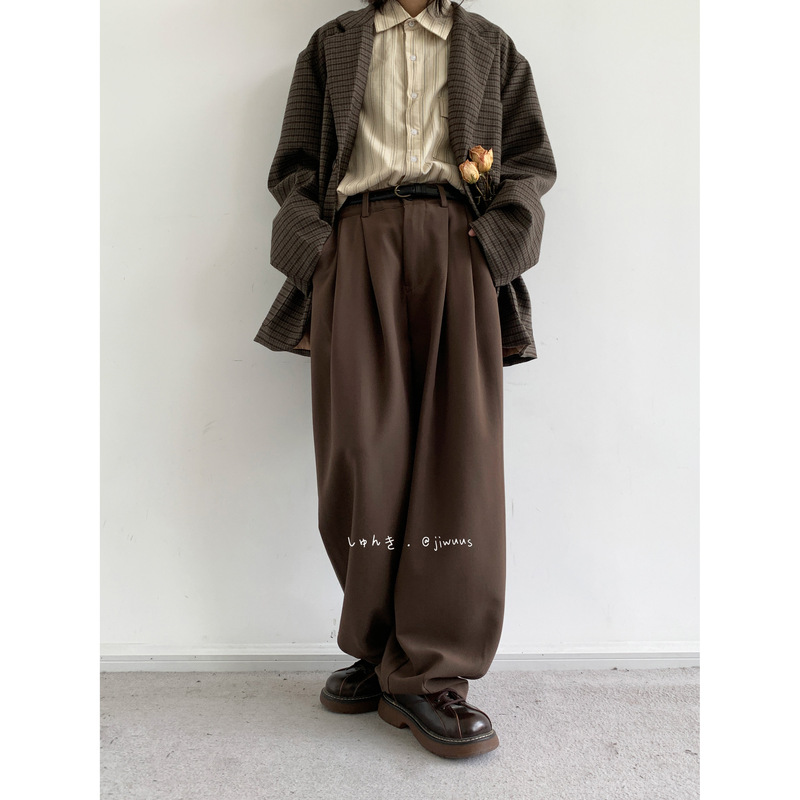 Jiwuus Spring Vintage Straight-Leg Coffee-Colored Dress Pants for Men and Women, Drapey Wide-Leg Loose Casual Long Trousers Jiwuus Spring Vintage Straight-Leg Coffee-Colored Dress Pants for Men and Women, Drapey Wide-Leg Loose Casual Long Trousers