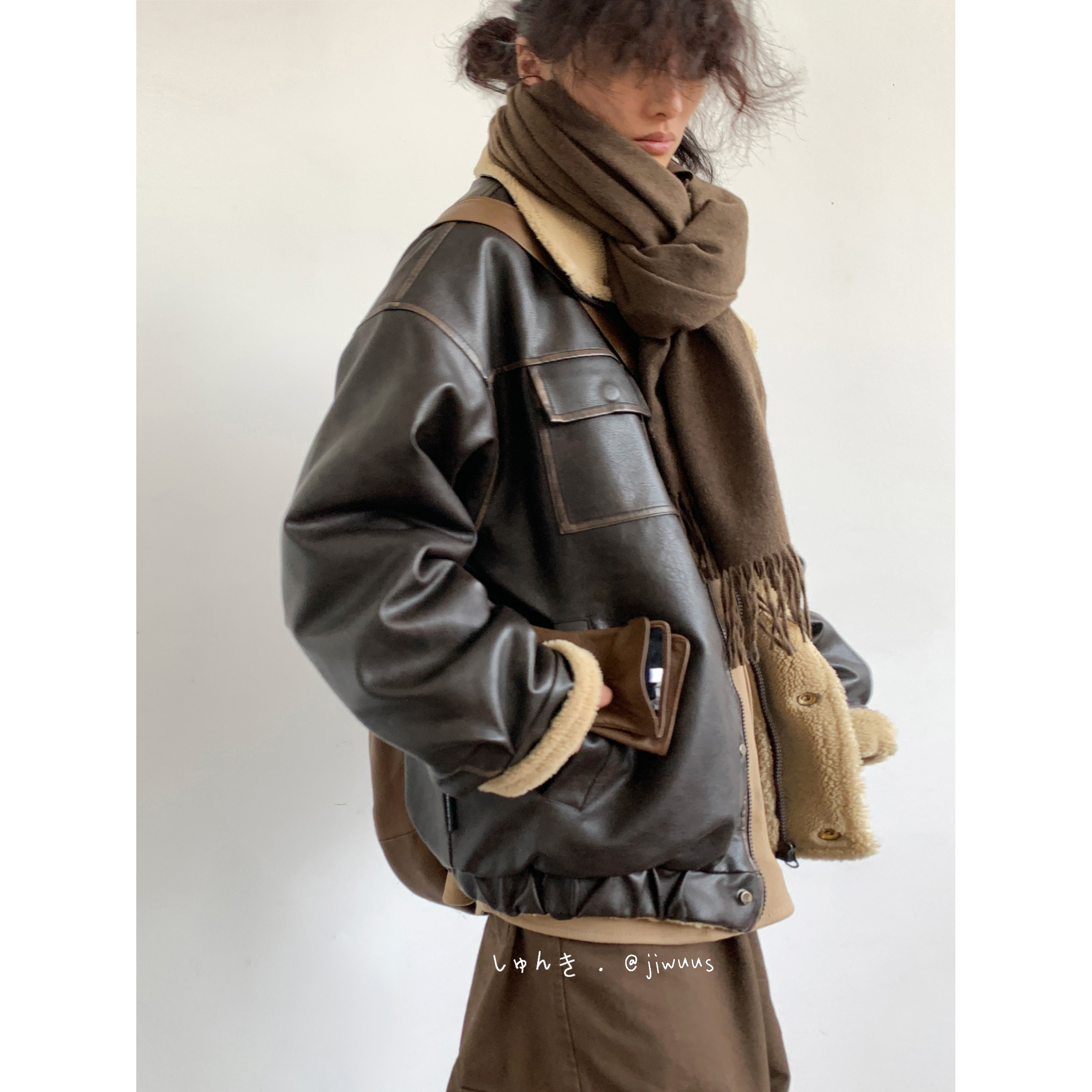 Jiwuus Autumn Winter Day Ensemble Retro Neutral Merad Lamb Fur Coat for boys and girls Loose Leather Jacket Jacket-Taobao