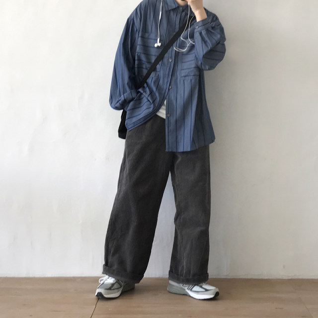 J/W autumn style Japanese retro loose wide-leg pants male and female students loose corduroy casual overalls trousers tide