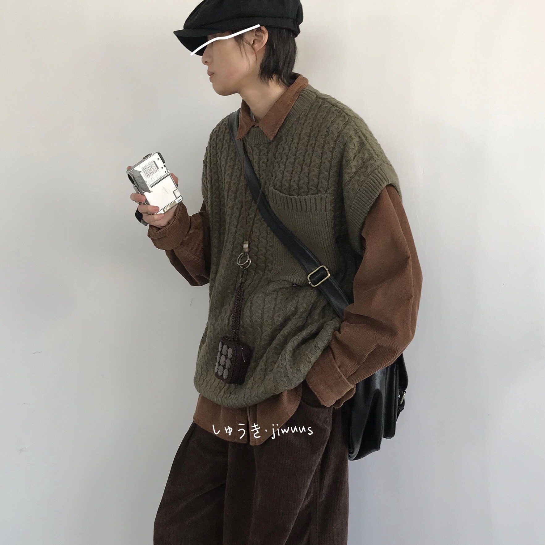 A few things jiwuus day department autumn winter new knit waistcoat with vest loose sweater male blouse