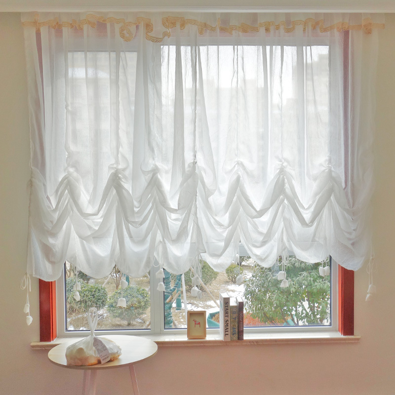 American, French, and British Style Drawstring Tie-Up Curtains ins Feng Shui Wave Curtains for Entryway, Study, and Partition Wave Design