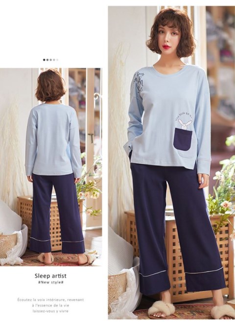 Bộ đồ ngủ nữ mùa thu cotton dài tay có thể mặc phiên bản Hàn Quốc của bộ đồ rộng rãi cộng với phân bón XL chất béo mm200 kg bộ mặc nhà thu đông