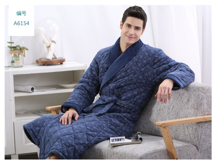 Áo ngủ nam mùa đông cotton chần bông chăn ấm áp đồ ngủ trung niên cộng với áo choàng cotton dày nam dài bộ đồ ngủ nữ cotton