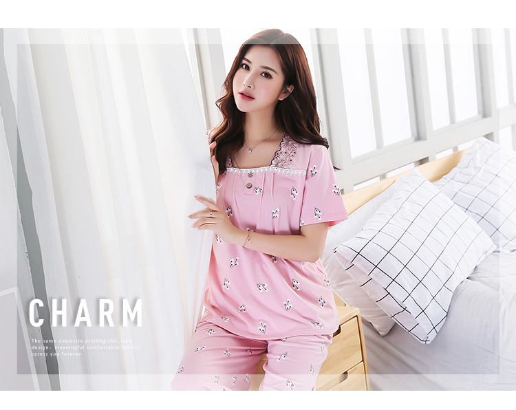 Thêm kích thước lớn nữ đồ ngủ mùa hè cotton ngắn tay áo lỏng lẻo cộng với phân bón tăng 200 pound chất béo mm set trung và cũ