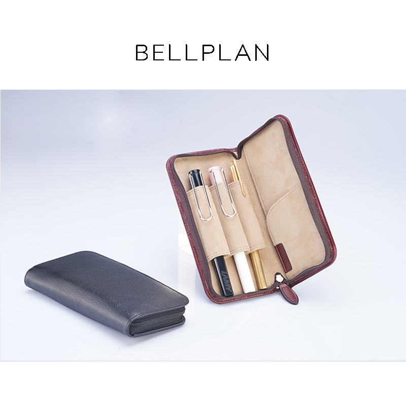 Head Layer Genuine Leather Laced Pen Containing Bag Retro Cow Leather Three Pen Bags Large Capacity Containing Box Pencil Case Pencil Case