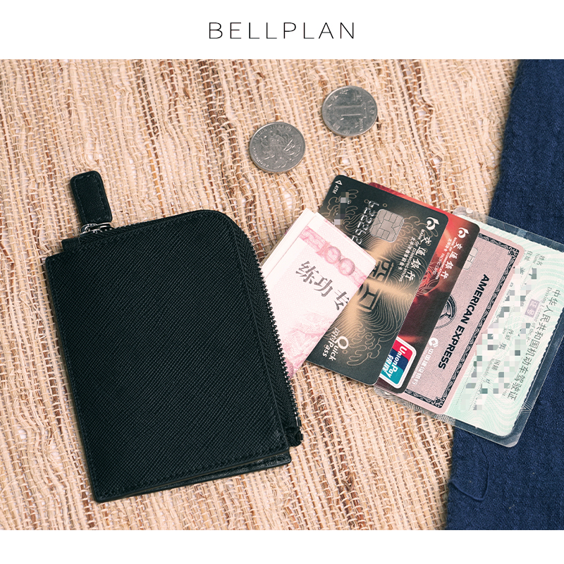 BELLPLAN 7 word zipper card holder men's multifunctional leather ultra-thin small wallet first layer cowhide thin coin bag