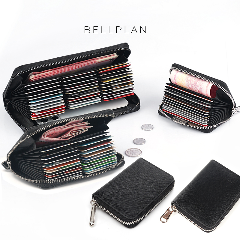 BELLPLAN Original Docard Bit Cross Cross Cow Leather Card Card Zipper Card