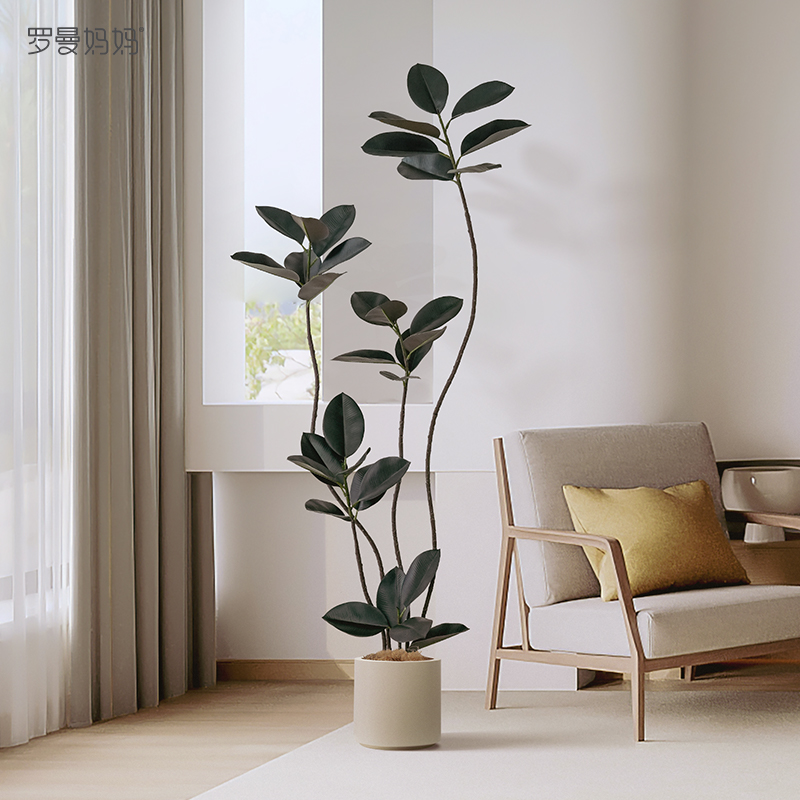 Black Diamond Rubber Tree Emulation Green Plant SILENT WIND EMULATION PLANT INDOOR HIGH END LIGHT EXTRAVAGANT GROUND LARGE POTTED PLANT PENDULUM-Taobao