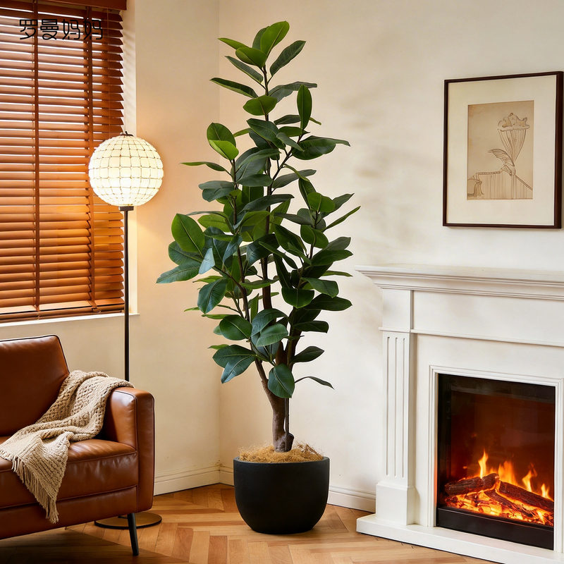 Large Artificial Green Plant with Green Leaves, Fake Tree Plant with a High-End Feel, Indoor Trendy Bonsai Decorative Ornament
