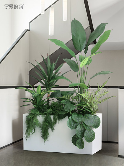 Roman's Mother's Simulated Plant Landscape, High-End Light Luxury Bionic Fake Green Plants, Floor-Standing Flower Trough Landscaping Decoration Ornaments