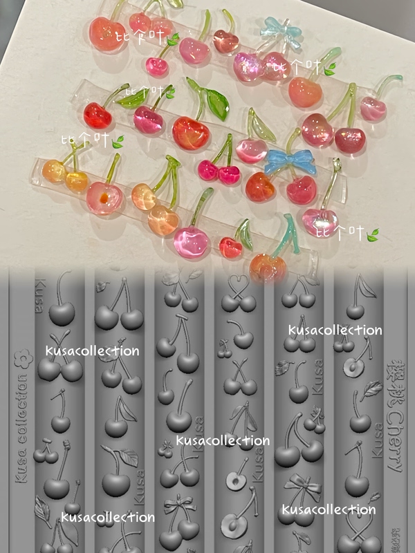 Kusacollection Small Grass Mold Cherry Nail Art Mold Bow Nail Art Wearable Nail Accessories