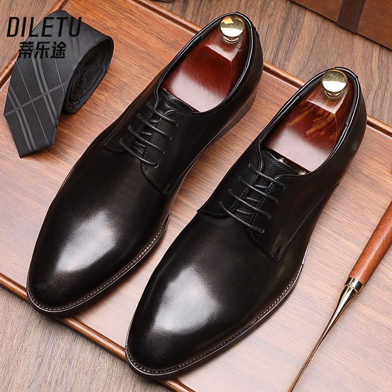Tiletu European-Style First-Layer Cowhide British Pointed-Toe Business Formal Groom's Wedding Genuine Leather Oxford Men's Shoes