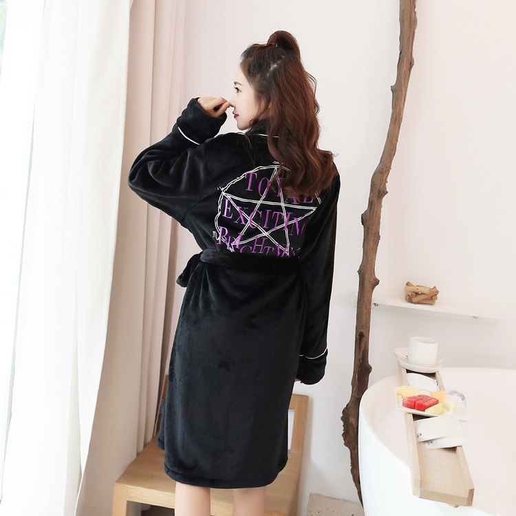 Wuxingxing vài chiếc áo ngủ mùa thu và mùa đông áo choàng lông cừu san hô cộng với chữ dài flannel nam và nữ đồ ngủ dày pijama nam