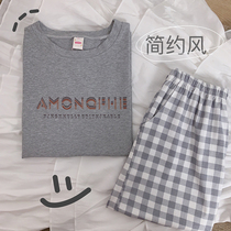 ins style simple plaid pajamas female cotton Japanese students cute girl summer Korean sports style can be worn outside