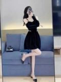 Черное весеннее платье, ретро юбка, коллекция 2023, городской стиль, французский ретро стиль, А-силуэт