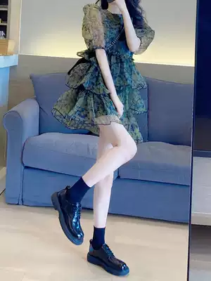 Puff skirt Women summer 2021 New sweet French tea break flower organza foam sleeve cake skirt dress
