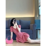 Розовое летнее платье, милый приталенный корсет, рубашка, подходит для подростков, V-образный вырез, А-силуэт