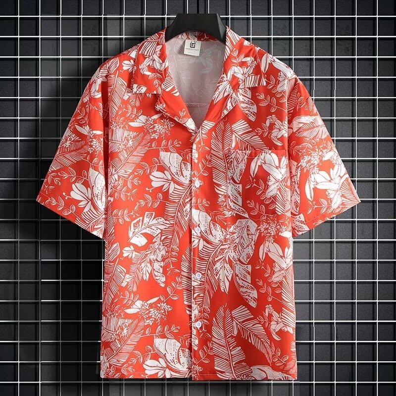 Ice Silk Floral Shirt for Men, Short-Sleeved, Summer Thin Quick-Drying Hawaiian Beach Shirt, Cool and Trendy Graffiti Shirt for Men