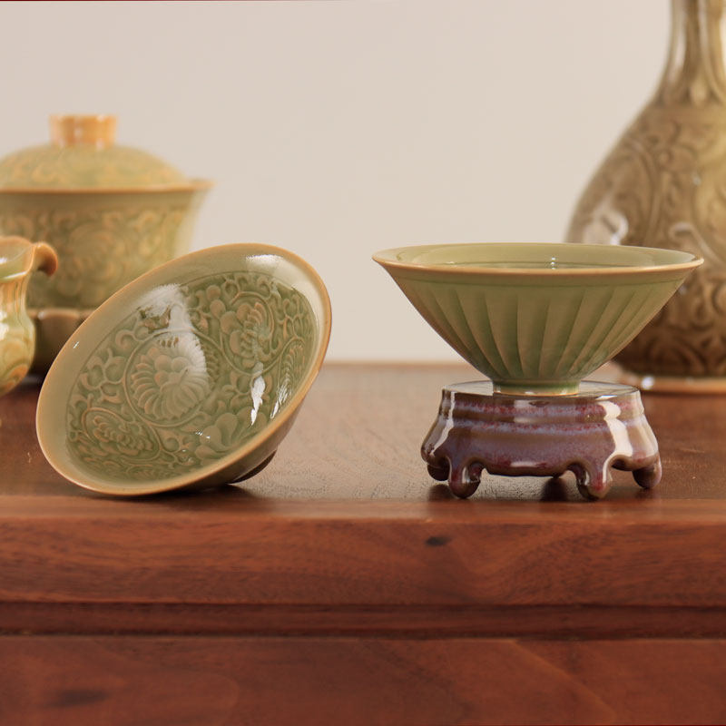 宋時代 中国 耀州窯青釉刻花 杯茶器 陶磁器 抹茶碗 茶道具 煎茶碗 茶器 磁器 宋時代 中国 耀州窯青釉刻花 杯茶器 陶磁器 抹茶碗 茶道具 煎茶碗 茶器