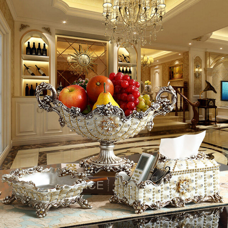 European-style fruit plate three-piece set Living room luxury high-end coffee table ornaments practical creative fruit plate home