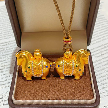 Get rich soon pendant necklace for women 2025 new coin pony inlaid diamond braided rope adjustable sweater chain