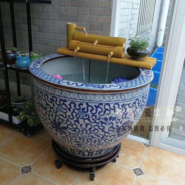 Ceramic fish tank Scenery Fish Tank Filter Bamboo Flowing Water Pendulum round cylinder External circulation Creative running water Living room
