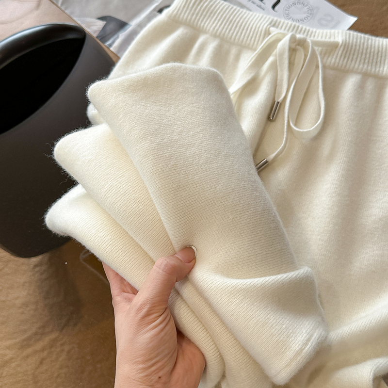 Autumn and Winter Thickened 100% Australian Pure Wool High-Waisted Wide-Leg Pants for Women, Extra-Long Casual Drapey Cashmere Straight-Leg Floor-Length Pants