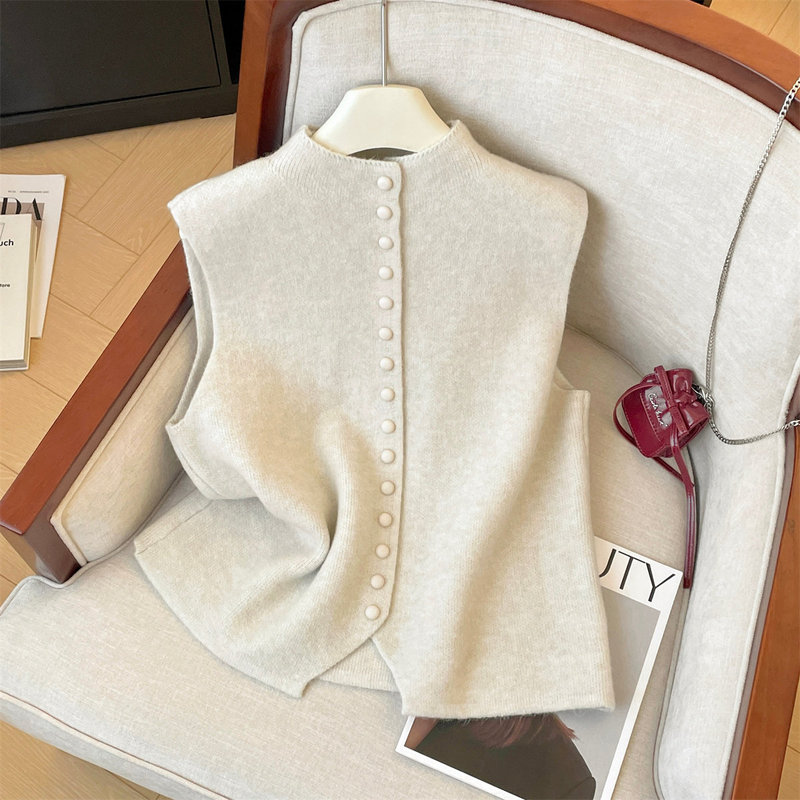European Goods 100% Australian Merino Wool Sleeveless Cardigan Vest for Women, Loose Casual Versatile Knit Layered Vest European Goods 100% Australian Merino Wool Sleeveless Cardigan Vest for Women, Loose Casual Versatile Knit Layered Vest