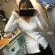 New Han Fan V-cổ dài tay áo len đen áo len nữ Áo mỏng ren áo len