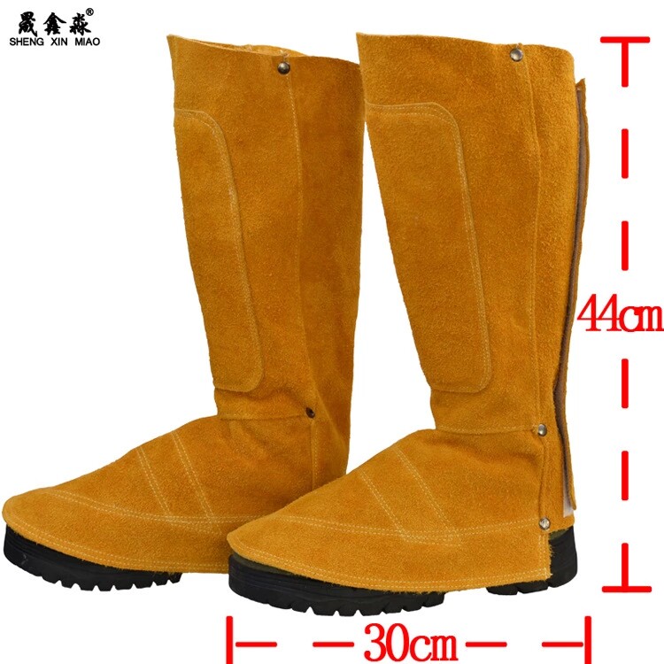 Yellow cowhide foot guard thickened and high anti-hot shoe cover, electric welding leg guard, anti-cutting labor cover