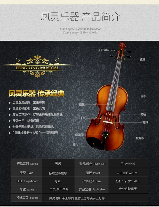 Feng Ling violin handmade gỗ rắn violin dành cho người lớn bắt đầu nhập học nhạc cụ violin - Nhạc cụ phương Tây