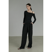 UNSPOKEN 2021 autumn new off-shoulder top female slim black slim irregular sling long sleeve T-shirt