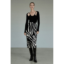UNSPOKEN Zebra Mark Half Body Dress Fall 2022 New High Waist Design Sensation Small Crowdskirt Children Advanced