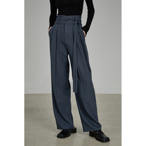 UNSPOKEN suit pants hanging high sense female spring 2022 new high waist straight casual lace-up trousers