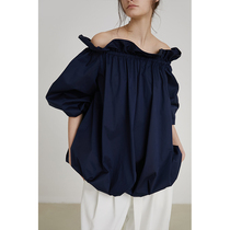 UNSPOKEN 2021 summer new wooden ear shoulder top female strapless design sense niche shirt thin