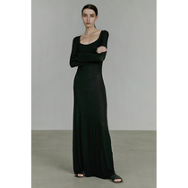 UNSPOKEN 2021 autumn new black slim long dress female temperament thin French high end long sleeve
