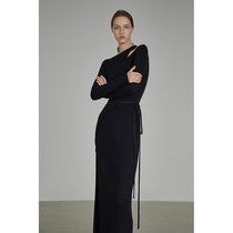 UNSPOKEN black hollowed-out knitted one-piece dress with female bottom inner lap dresses extra-long temperament to be slim and high end