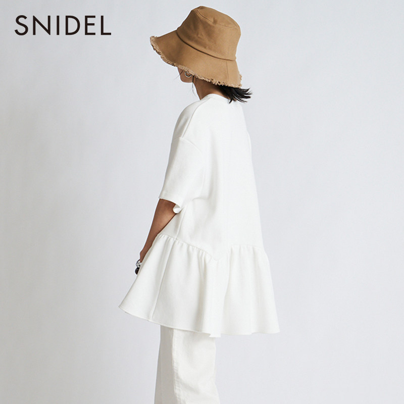 SNIDEL2021 autumn winter new products sweet and beautiful reduced age pure color lotus leaf with middle sleeve dolls-knitted sweatshirt SWCT214027