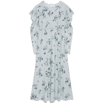 SNIDEL HOME spring and summer sweet solid color printed wood ear dress SHCO221066