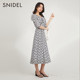 SNIDEL Spring and Summer French Slim V-neck Printed Puff Sleeve Tea Dress SWFO231047