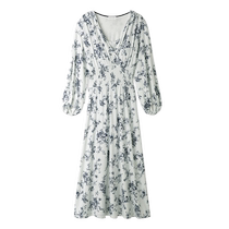 SNIDEL HOME autumn and winter elegant and comfortable V-neck waist printed long nightgown SHCO235054
