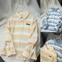 Boys cotton gentlemans striped long-sleeved lapel T-shirt polo shirt for small medium and large children
