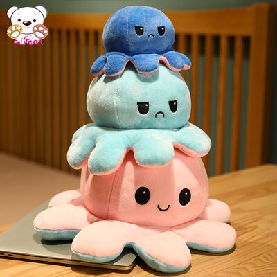 Flip octopus figurine, double-sided emotional flip, mood change, little octopus doll, angry plush toy, octopus