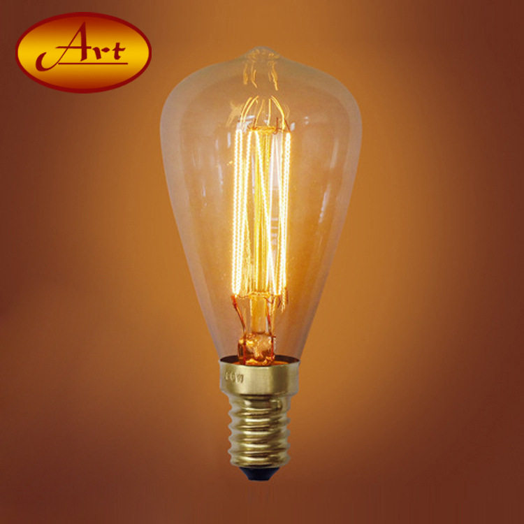ST48 straight wire 40W Edison retro small tungsten filament hanging bell bubble vertical wire e14 small screw mouth tea colour small pacifier bulb