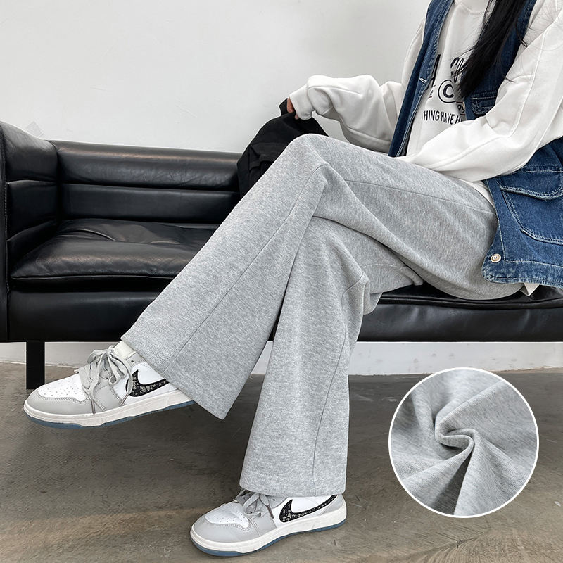 Gray Wide-Leg Pants for Women, Autumn and Winter, Slim Fit, 2026 New Style Sweatpants, Drapey, Loose, Straight-Leg, Sports Pants, Casual Trousers