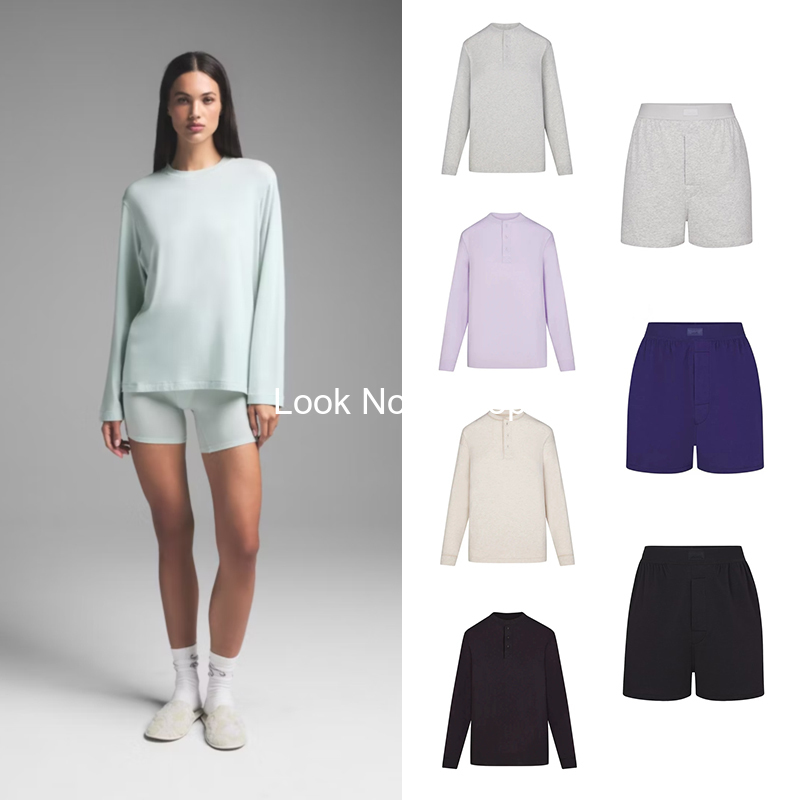 Buyer Store Kims Kardashian Casual Versatile Long and Short Sleeve T-Shirt Modal Bf Top Straight Long Shorts Suit