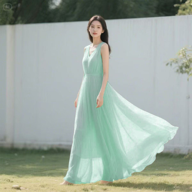 Chiffon Dress with a Large Hem, Plus Size, 2025 Summer New Style, Travel Vacation Beach Dress, Photo Shoot, Dancing, Over-The-Knee Long Dress