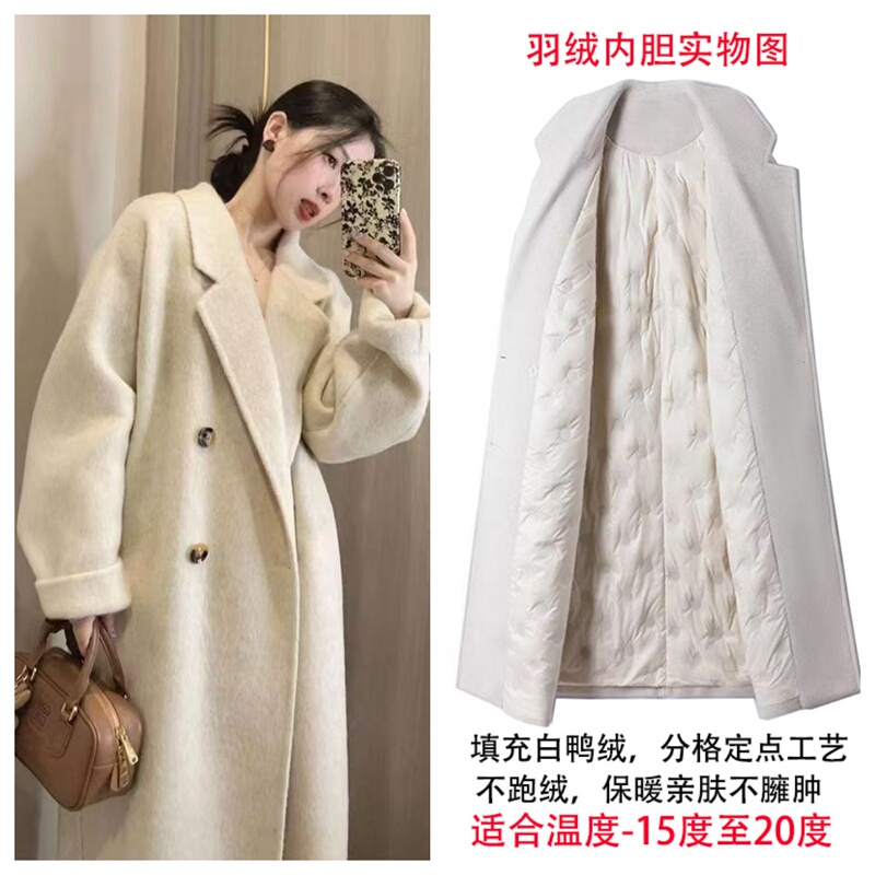 2025 Autumn/Winter New High-End Thickened Slimming Mid-Length Woolen Coat with Trendy down Liner for Women