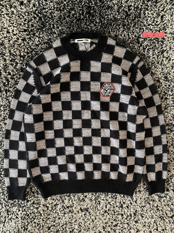 Mcq Alexander Mcqueen Mcqueen Men's Black and White Checkerboard Pattern Thick Alpaca Wool Blend Sweater