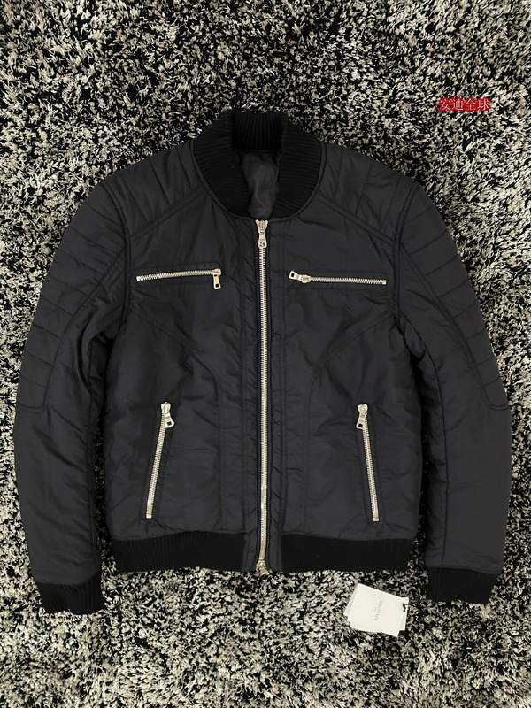 In-Stock Balmain Men's Letter-Print Motorcycle Jacket with Zipper Decoration and Padded Cotton Lining